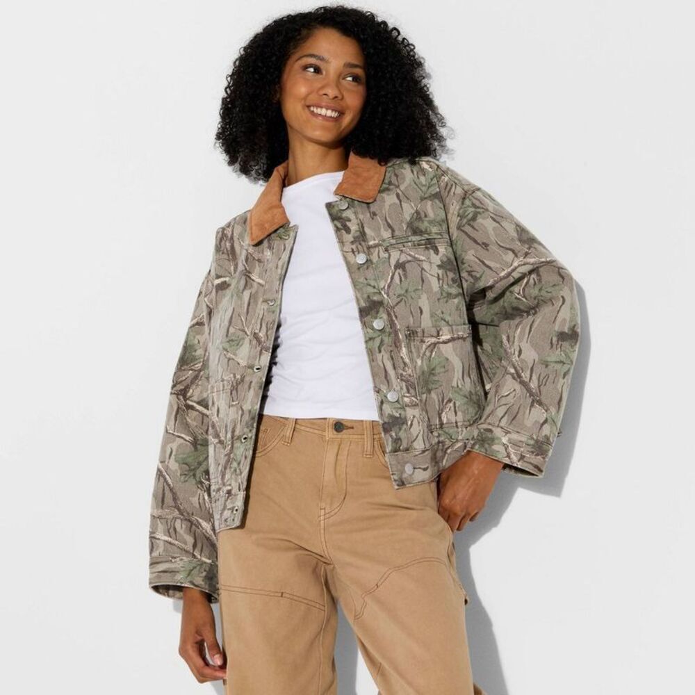 Women's Padded Denim Barn Jacket - Wild Fable Khaki Leaf XXS